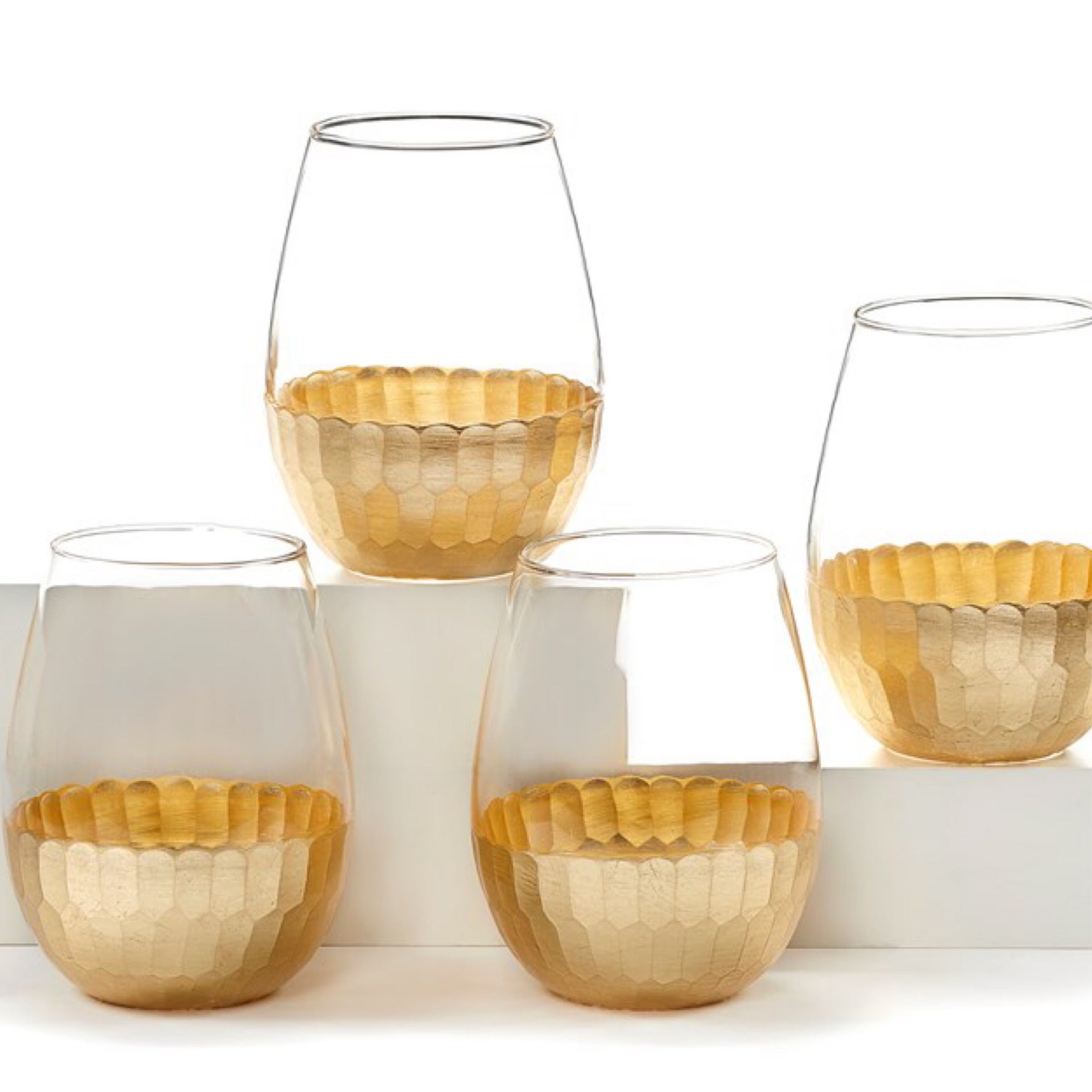 Monogrammed L Gold Foil 16 ounce Glass Stemless Wine Glass Set of 2