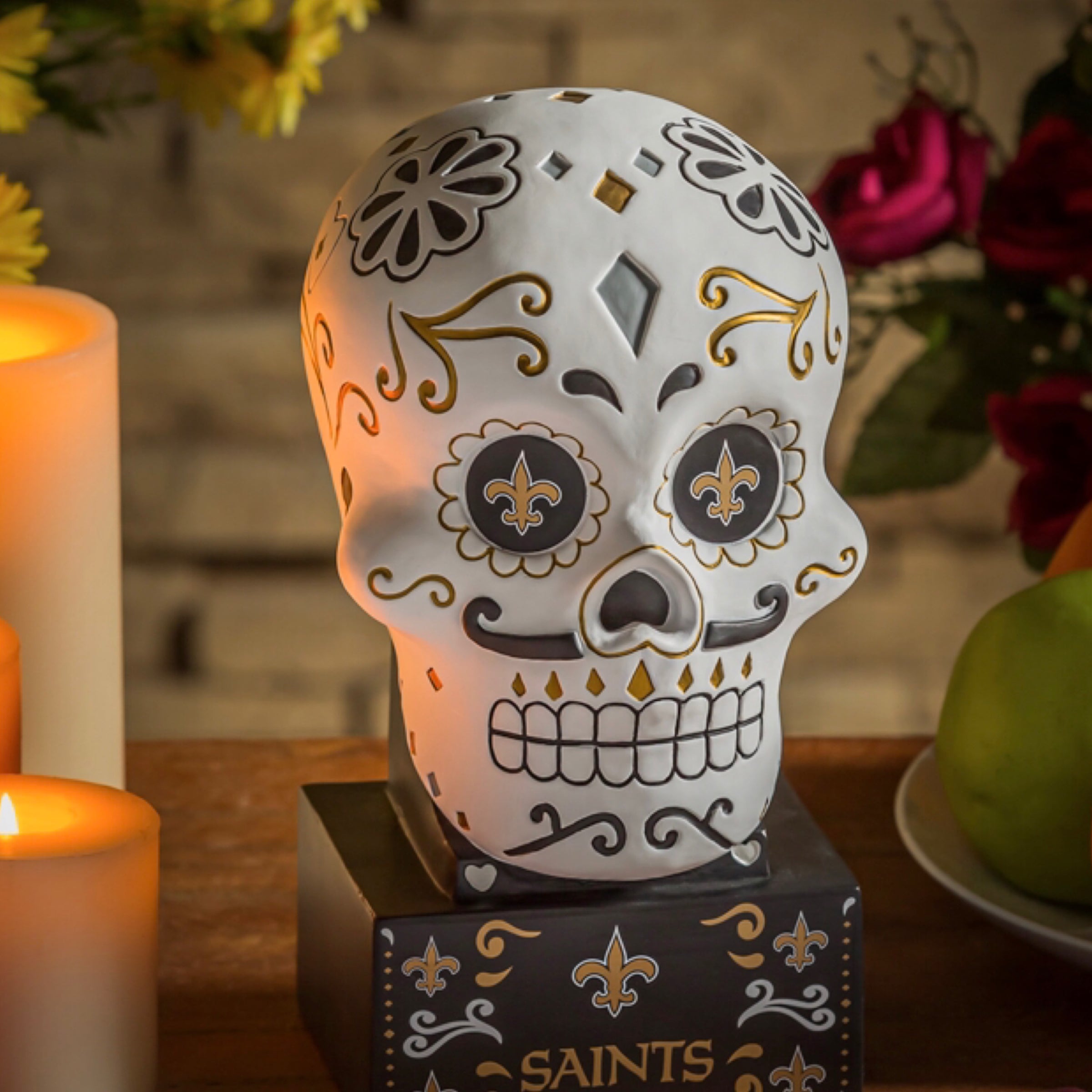 New Orleans Saints Sugar Skull Statue